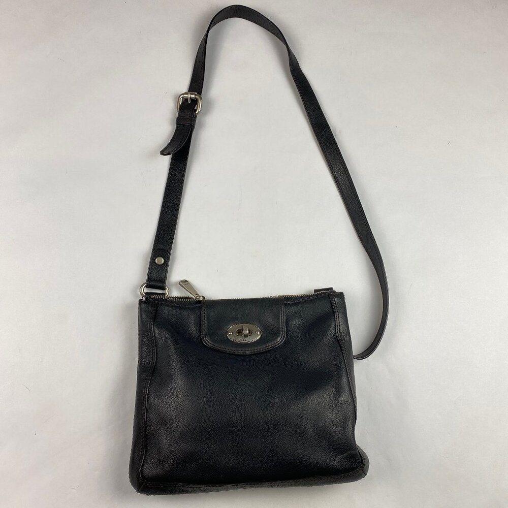 Fossil Pebbled Leather Crossbody Shoulder Bag Black